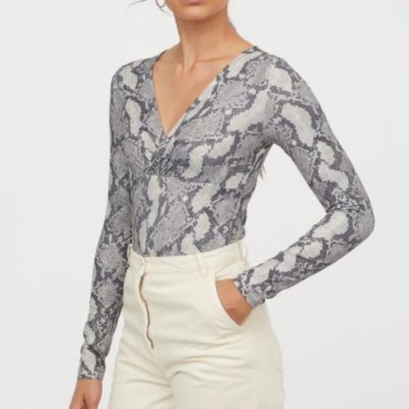 H&M Tops - H&M Gray Snakeskin Bodysuit XS [SOLD]